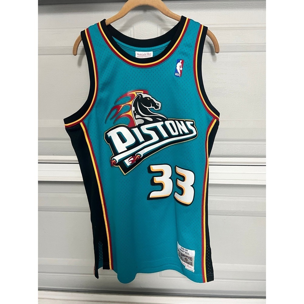 Vintage Detroit Pistons Jersey #33 Grant Hill 98-99 Teal Swingman Mens M 90s NBA
